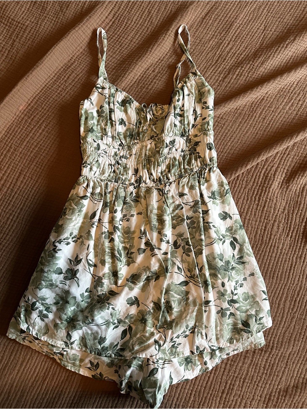 Hollister White Romper Dress with Green Floral Print